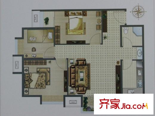 鼎峰新立方高層C戶(hù)型 3室1廳1衛(wèi)1廚