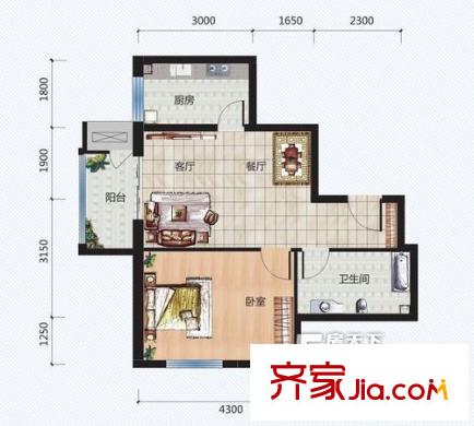 百合佳苑 1室 戶型圖
