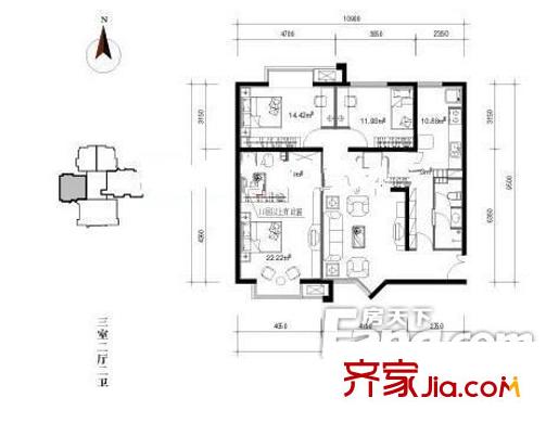 百合佳苑 3室 戶型圖