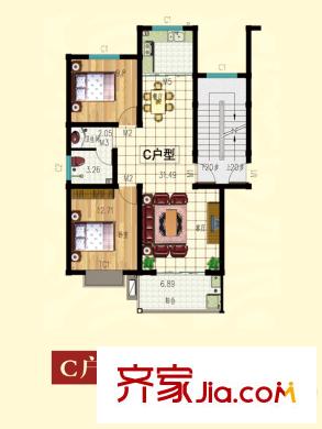 金達(dá)華府二期多層C戶型 2室2廳1衛(wèi)1廚