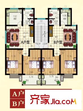 金達(dá)華府二期多層AB戶型 2室1廳1衛(wèi)1廚