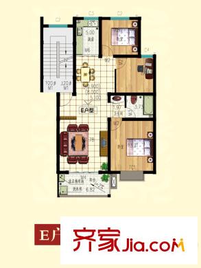 金達(dá)華府二期多層E戶型 2室2廳1衛(wèi)1廚
