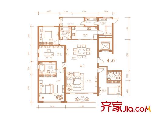 群賢道九平方米A1戶型 5室2廳3衛(wèi)1廚