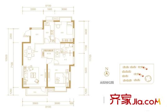 佳蓮學(xué)院里GB戶型 2室2廳2衛(wèi)1廚