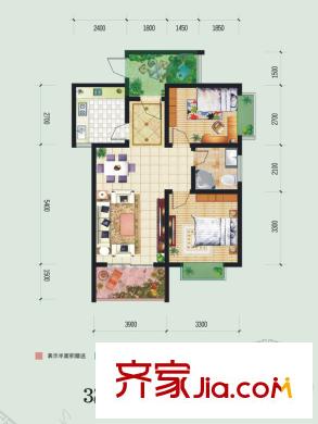 時代SOHO3號樓B戶型 2室2廳1衛(wèi)