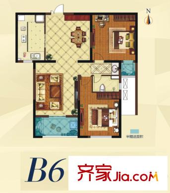 長樂新城B6戶型 2室2廳1衛(wèi)1廚