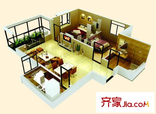景都2號(hào)樓F戶型 2室2廳1衛(wèi)1廚