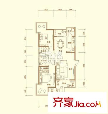 九錦臺(tái)D2戶型 2室2廳2衛(wèi)1廚