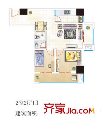 尚書(shū)房1#B戶(hù)型 2室2廳1衛(wèi)1廚