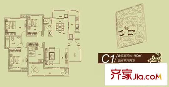 倚能維蘭德小鎮(zhèn)C1戶型 4室2廳2衛(wèi)1廚