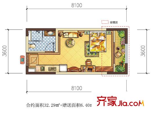 萊安星座22號(hào)樓32.29平戶型 1室1廳1衛(wèi)1廚