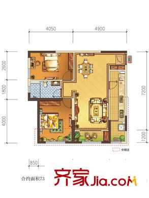 萊安星座22號(hào)樓73.55平戶(hù)型 2室2廳1衛(wèi)1廚