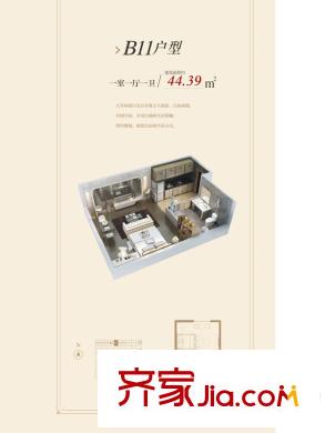 萬景?少公館B11戶型 1室1廳1衛(wèi)1廚