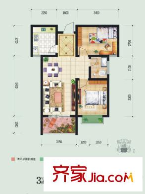 時代SOHO3號樓A戶型 2室2廳1衛(wèi)