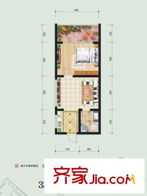 時代SOHO3號樓E戶型 1室1廳1衛(wèi)