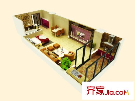 景都1號(hào)樓B戶型 1室1廳1衛(wèi)1廚