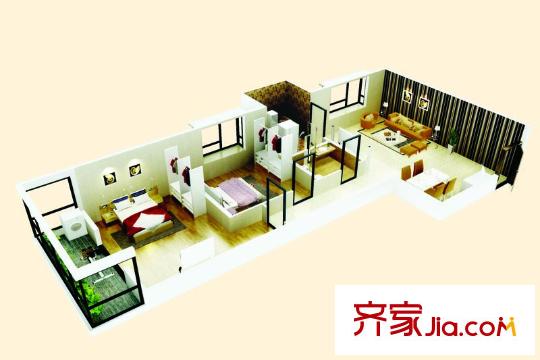 景都3，4號(hào)樓E戶型 2室2廳1衛(wèi)1廚