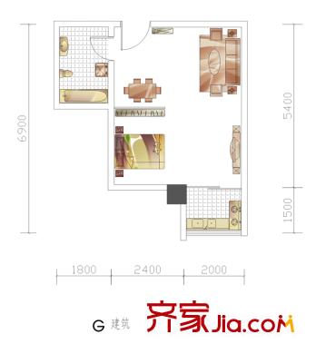 宏信國(guó)際花園2號(hào)樓 G戶型 1室1廳1衛(wèi)1廚