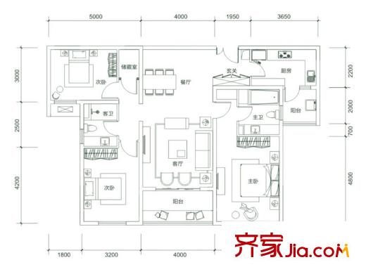 白樺林?明天6號(hào)樓C2戶型 3室2廳2衛(wèi)1廚