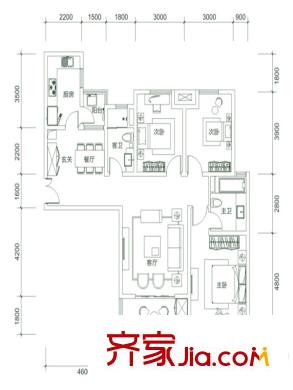 白樺林?明天7號(hào)樓A5戶型 3室2廳2衛(wèi)1廚
