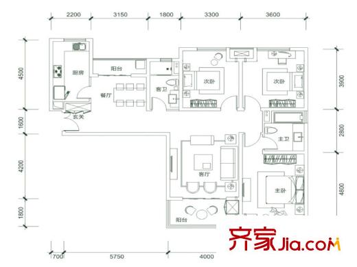 白樺林?明天8號(hào)樓A7戶型 3室2廳2衛(wèi)1廚