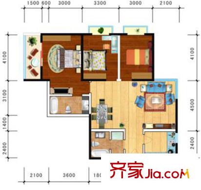 紫氣東來1、2、3號樓C戶型圖 3室20廳2衛(wèi)1廚