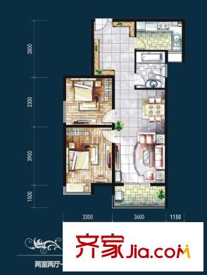 漢城湖一號D-D戶型圖 2室2廳1衛(wèi)1廚
