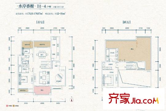 楓林?九溪躍層B1-4戶型 3室3廳3衛(wèi)1廚
