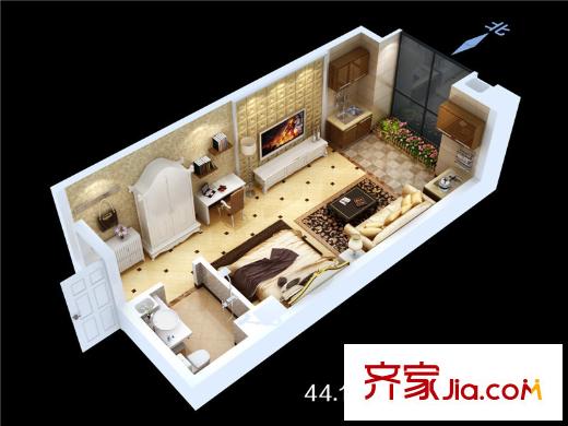 時(shí)豐中央公園原山3號(hào)樓G戶型 1室1廳1衛(wèi)1廚