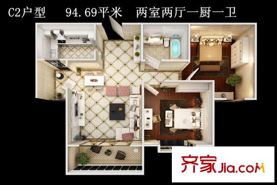 西市佳境三期8號(hào)樓C2戶型 2室2廳1衛(wèi)1廚