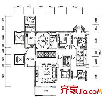 中貿(mào)廣場(chǎng)E戶型 4室2廳3衛(wèi)