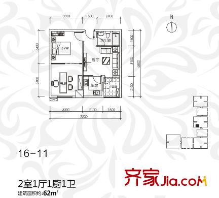 中貿(mào)廣場(chǎng)16號(hào)樓11層 2室1廳1衛(wèi)1廚