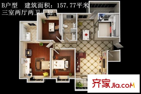 西市佳境三期8號(hào)樓B戶型  3室2廳2衛(wèi)1廚