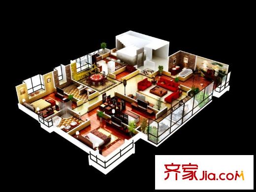 西市佳境二期1-6號(hào)樓216平戶型 4室2廳2衛(wèi)1廚