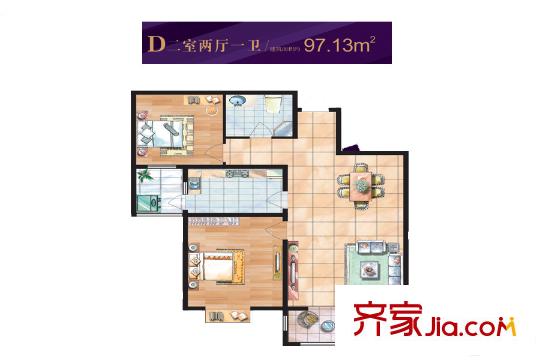 紫境城二期16、17號(hào)樓D戶型 2室2廳1衛(wèi)1廚