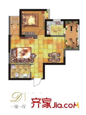 紫郡華宸住宅D戶型 1室1廳1衛(wèi)1廚
