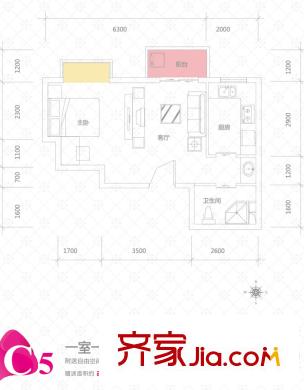 佳誠長安集23#-26#、28#、29#C5戶型 1室1廳1衛(wèi)1廚