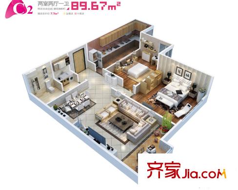 佳誠長安集23#-26#、28#、29#C2戶型 2室2廳1衛(wèi)1廚