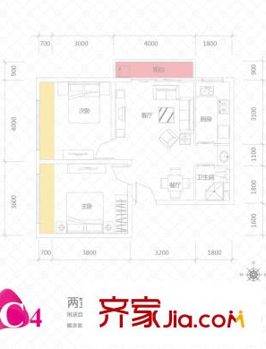 佳誠長安集23#-26#、28#、29#C4戶型 2室2廳1衛(wèi)1廚