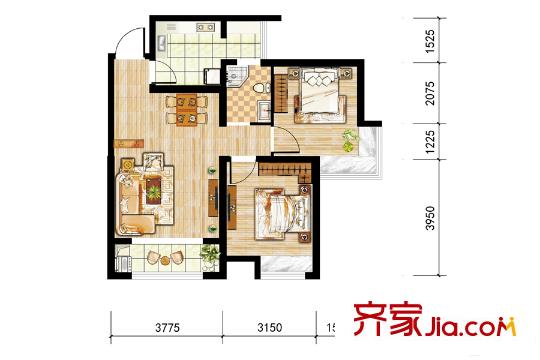 天正銀河灣32號(hào)樓03戶型 2室2廳1衛(wèi)1廚