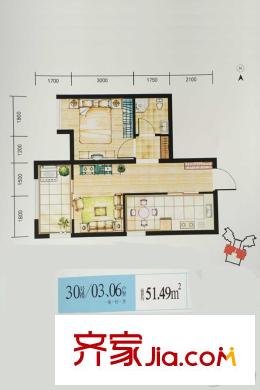 天正銀河灣30號(hào)樓03、06戶型 1室1廳1衛(wèi)1廚