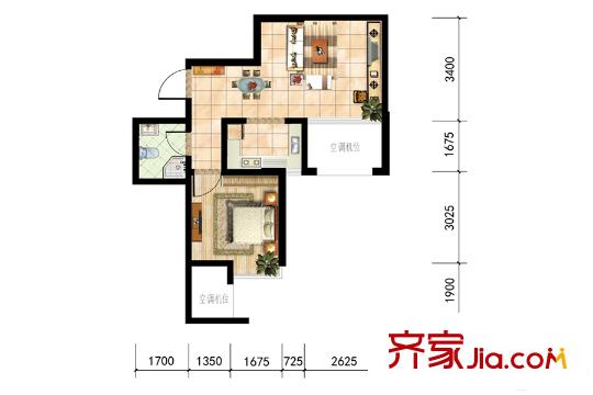 天正銀河灣32號(hào)樓02戶型 1室1廳1衛(wèi)1廚