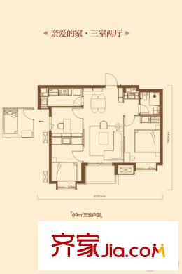 萬科?幸福里6號樓89平戶型 3室2廳1衛(wèi)1廚