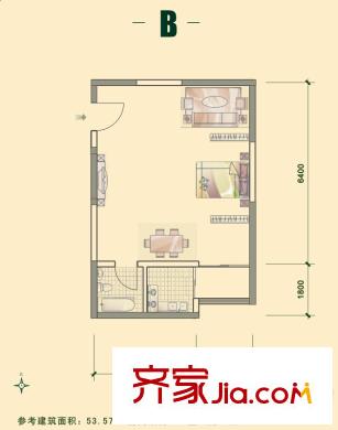 宏信國(guó)際花園5號(hào)樓B戶型 1室1廳1衛(wèi)1廚