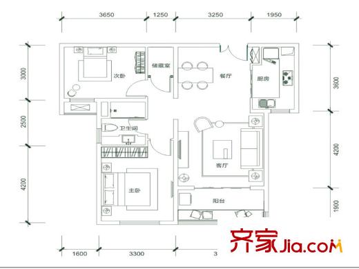 白樺林?明天4-9號(hào)樓B戶型 2室2廳1衛(wèi)1廚
