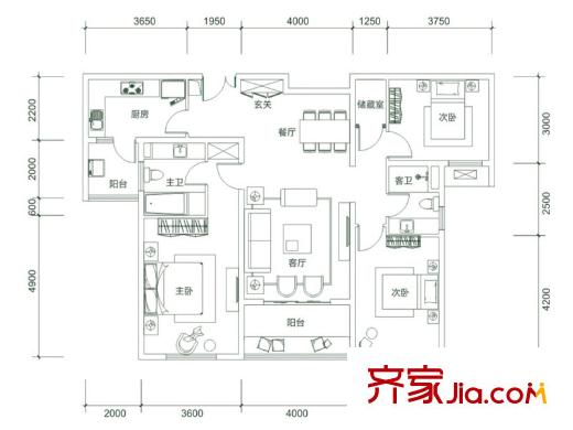 白樺林?明天7號(hào)樓C3戶型 3室2廳2衛(wèi)1廚