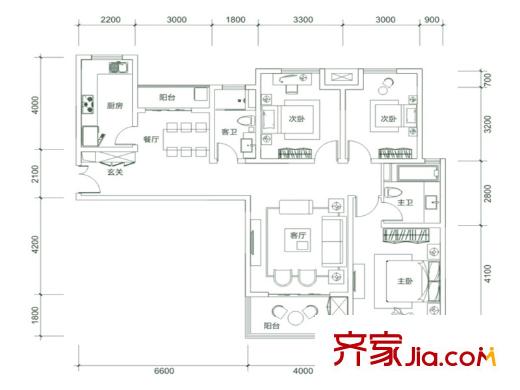 白樺林?明天6號(hào)樓A2戶型 3室3廳2衛(wèi)1廚