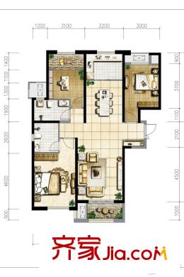 保利?拉菲公館14、15號樓134平D-1戶型圖 3室2廳2衛(wèi)1廚