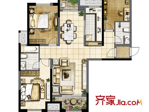保利?拉菲公館1、4號樓120平三室（已售完） 3室2廳2衛(wèi)1廚