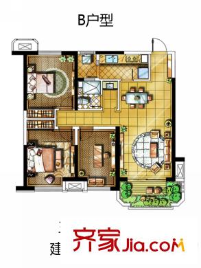 金地褐石公館3、5、6、7B戶型 3室2廳1衛(wèi)1廚